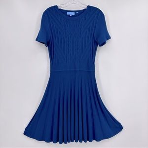 Draper James A-Line Pleated Short Sleeve Knit Sweater Dress Blue Size S